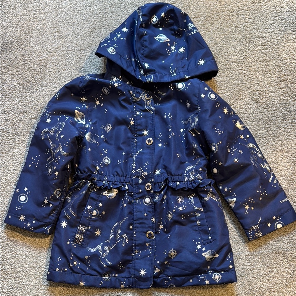 London Fog Navy Star & Space Print Kids Hooded Coat